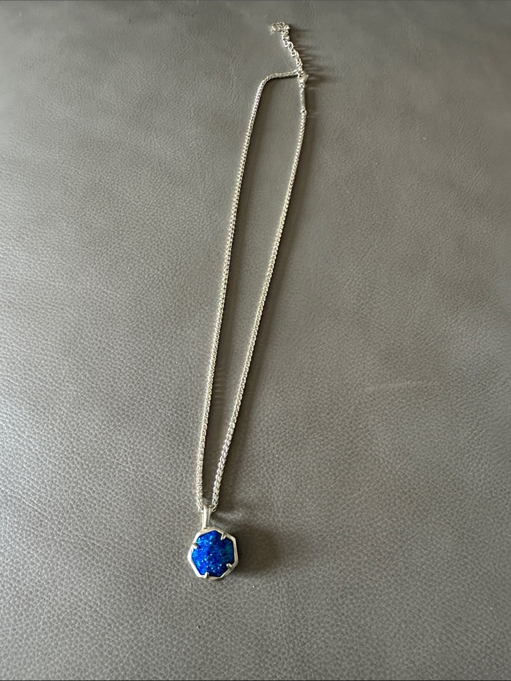 Kendra Scott Silver Necklace with Blue Druzy Hexagon Pendant